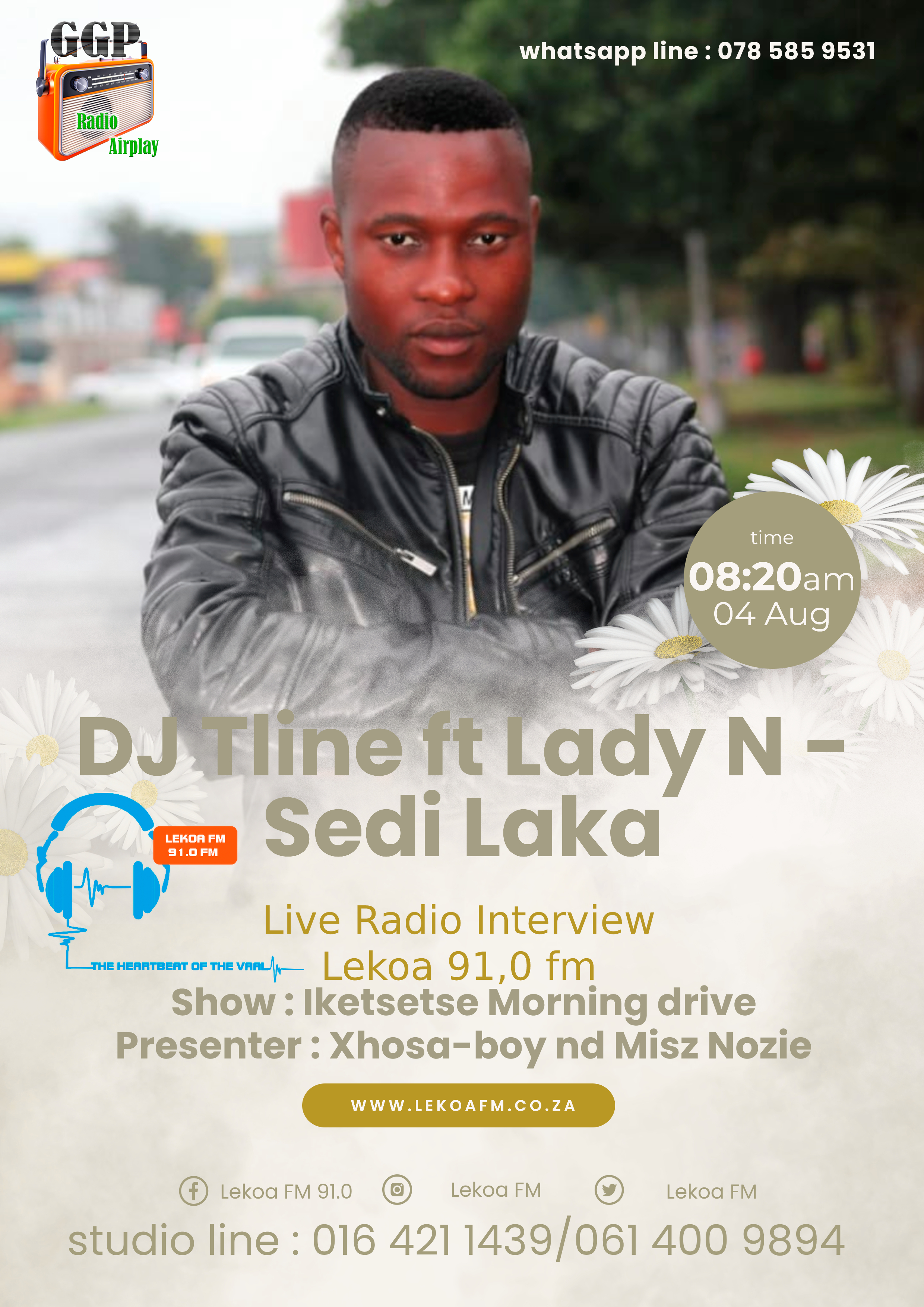Please Tune in to DJ Tline's Radio interview at Lekoa 91.0 fm next week Thursday